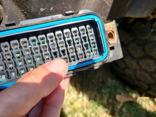 Corroded Polaris UTV engine wiring harness connector pin repair