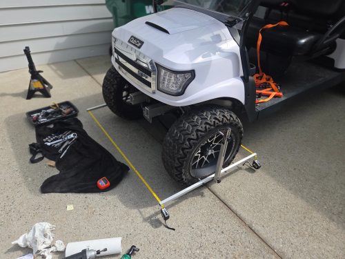 Front end camber and toe alignment with Quick Trick alignment kit